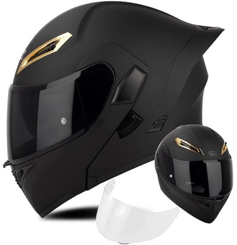 XYYYM Motorradhelm Klapphelm - Modularer Vollgesichtshelm mit Doppelvisier, DOT/ECE-geprüft - Schwarz - Für Erwachsene, Motorrad, Roller, Karts, ATV-Rallyes, Skiabfahrten