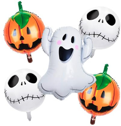 5 Stück Halloween Luftballons Geist Folienballons Riese, Halloween Deko Geist Helium Luftballons