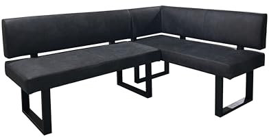 byLIVING Eckbank Vancouver/Vintage Mikrofaser anthrazit/Metall Gestell schwarz pulverbeschichtet/Taschenfederkern/Langer Schenkel Links/Küchenbank/Sitzbank / 181,5 x 125, H 86 cm