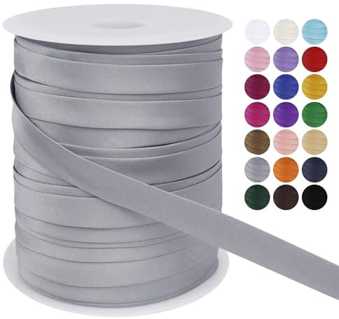 LEREATI Schrägband 15mm x 50m, Einfassband zum Nähen Doppelt Gefaltetes Stoffband aus Polyester Hemming Tape Satin, Nahtband zum Nähen Basteln Dekorationen DIY Handwerk (Silbernes Grau)