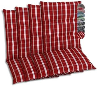 GO-DE Textil Bequeme und attraktive Polsterauflagen für Mittellehner-Gartenstühle (4er-Set, Karo Rot-Weiß, Mittellehner)
