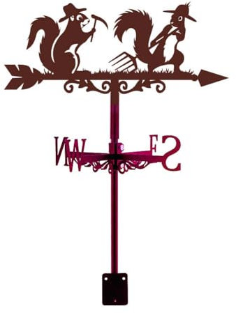 Girouette en forme d'écureuil pour montage sur toit - Piquet de jardin vintage en métal - Indicateur de direction du vent - Pour ferme, cour, extérieur, grange, abri de jardin, terrasse, rouge cuivré