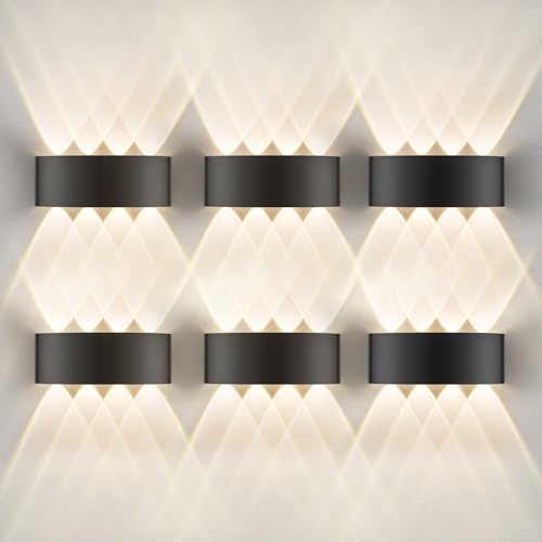 6 Stücke LED Wandlampe für Innen und Außen 8W, IP65 Wandleuchte mit 8 Lichtquellen, 3000K Warmweiß Außenwandleuchte, Aluminium LED Lampe Für Wohnzimmer, Schlafzimmer, Flur, Balkon, Treppenhaus