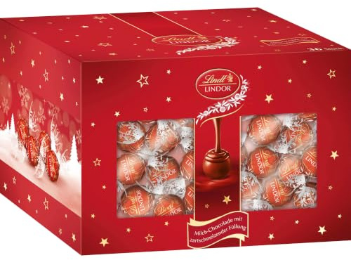 Lindt Schokolade | LINDOR Kugeln Vollmilch, 475g Box, Weihnachten | Weihnachtsschokolade, Vollmilch Schokolade, ca. 38 Kugeln, zartschmelzender Kern, zum Teilen & Verschenken, Vorrat