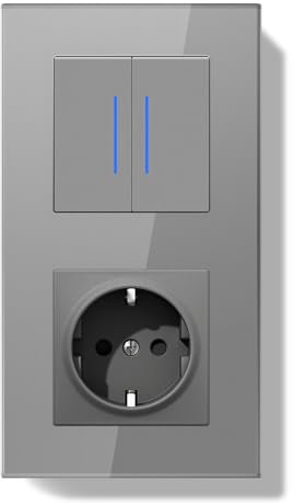 BSEEDLIFE Prise avec Interrupteur Mural,Prise avec Interrupteur Standard Européen avec Panneau en Verre cristal,2 Gang 1 Voie,157 * 86mm,Gris