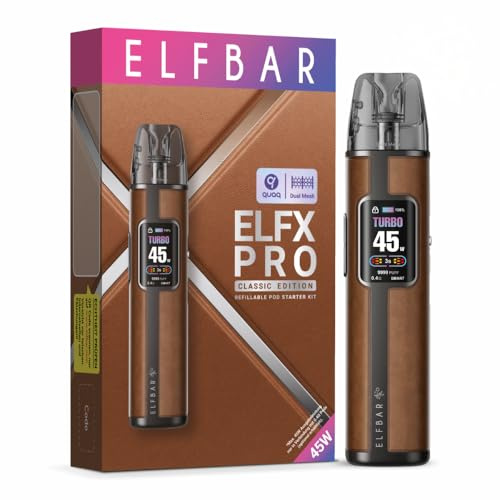ELFX PRO KIT I kein Liquid kein Nikotin enthalten I 1200 mAh Pod System Kit inkl. 2 Refillable Pods 0,6 & 0,8 Ohm I USB-C Schnellladung MTL/RDL (Cowboy Brown)