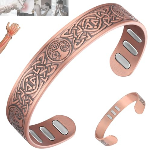 Vicmag Bracciale in rame con magneti da uomo, ultra rigido, magnetico, in rame, da uomo, 99,99% puro rame, misura regolabile, con confezione regalo