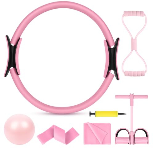 AOOSA Pilates Ring Set, 15''/38cm Magic Circle mit Doppelgriffen | 4 teiliges/6 teiliges Pilates Kit Perfekt für Yoga, Rumpftraining, Physiotherapie und zum Straffen von Oberschenkeln, Bauch