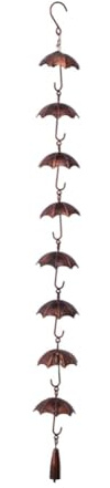 Sumsoctober Regenkette 99 cm Outdoor Dekorative Drainagelösung Metall Regenfänger mit Regenschirm Tassen Windspiele für Garten Terrasse Effizientes Wassermanagement