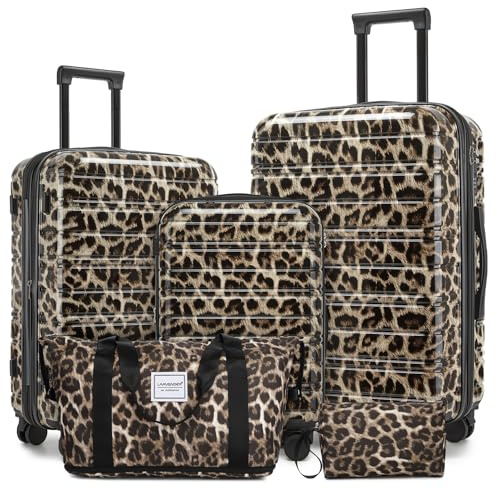 LARVENDER Gepäcksets, 5-teilig, Hartschalenkoffer, erweiterbar, mit Rollenschloss, Gepard, 5 Piece Set (20/24/28/DB/TB)