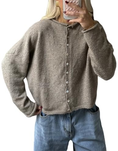 Women Knit Cardigan Sweaters Long Sleeve Button Down Loose Top