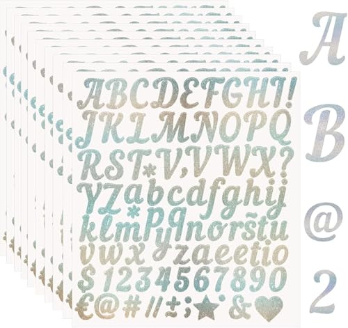 Solaverano 10 Blätter Goldene Glänzende Selbstklebende Buchstaben Aufkleber, Wetterfeste Vinyl Sticker, DIY Klebebuchstaben Für Hochzeit, Geburtstag, Tür, Briefkasten, Wunschtext Aufkleber Silber
