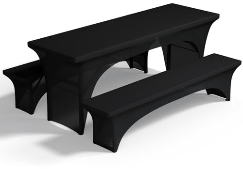 Pacok Biertischhussen Stretch Set 3tlg Schwarz Bierzelt Hussen 220x70x80cm | Tischhussen für Bierzeltgarnitur Bierbank Hussen Elastisch für 70cm Tischbreite