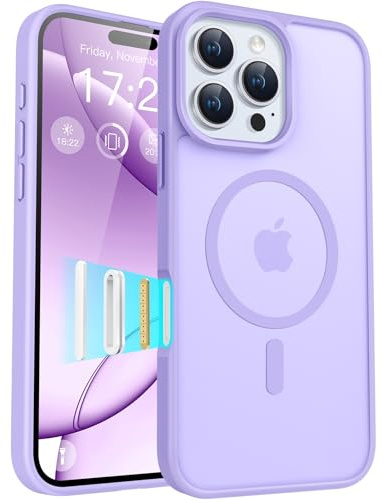 PuyaTeya Custodia per iPhone 16 pro max, con magnete, protezione militare, antiurto, antigraffio, antiimpronta, antiscivolo, traslucida opaca, custodia protettiva (Viola chiaro) | Cassa del telefono anti-graffio anti-graffio opaca traslucida di protezione di goccia di grado militare