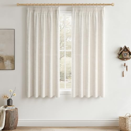 CUTEWIND Vorhang Kurz Leinenoptik Elfenbeinweiß Vorhänge Beige Optik Gardinen für Schienensystem 2er Set 145x140 cm (H x B), Gardinen Kinderzimmer Mädchen Halbtransparent Modern Fenster Schlafzimmer