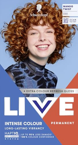 Schwarzkopf LIVE Intense Colour Hair Dye, 030 Mango Twist | Permanent Hair Dye, HaptiQ Anti-Damage System, Long-Lasting Results, with Colour Refresh Gloss