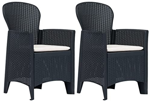 Keeushr 2 Gartenstühle mit Kissen in Anthrazit, Kunststoff Rattan-Optik Stühle für Terrasse, Garten und Hof, Leicht und Wetterfest, Inklusive 2 Sitzkissen, Einfache Montage