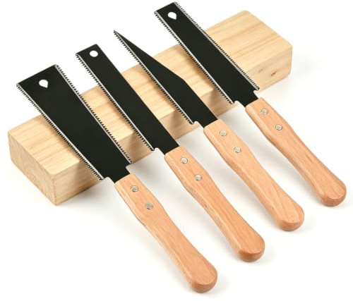 Set 4 sierras japonesas SK5 para madera y espigas | 11/17 TPI, dentado fino & grueso, hoja de acero templado, mango de madera, para muebles y bricolaje