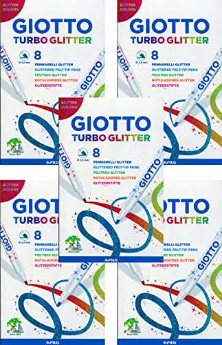 5 Etuis Giotto 4258 00 Turbo Glitter Fasermaler Etui, 8-er Set, farbig sortiert