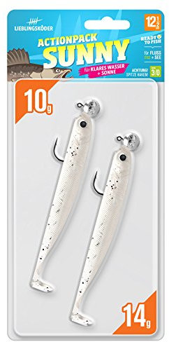 Lieblingsköder Actionpack 12,5cm - 2 Gummifische + 2 Jighaken, Farbe Lieblingsköder:Sunny