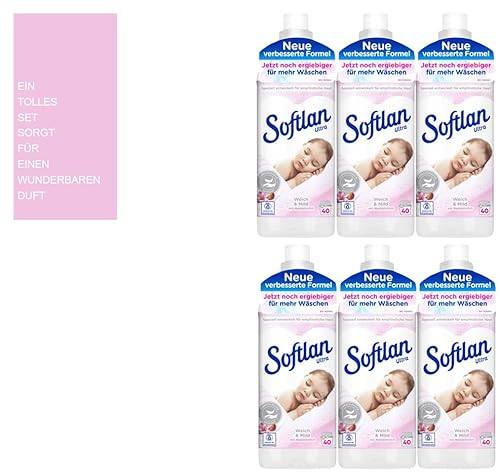 7tlg. Set: 6x1000ml Softlan Ultra Weichspüler Weich & Mild | Sensitive – speziell für empfindliche Haut 270WL + Mini-Bag von STUDIO.MUNET