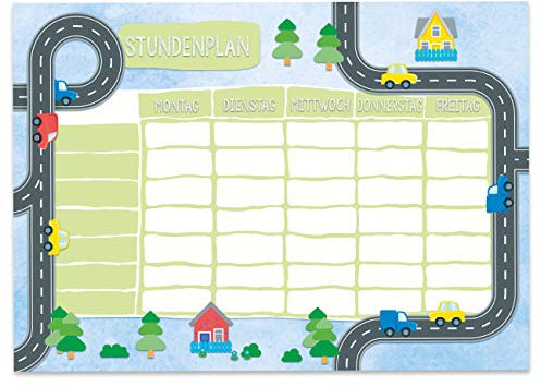 Papierdrachen Stundenplan DIN A4 Block - Motiv Straße - beschreibbar Schule oder Uni - Terminkalender und Wochenplan für Kinder