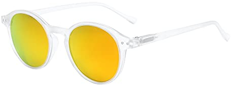 ZENOTTIC Sonnenbrille Polarisiert Rund Retro Klassisch UV 400 Schutz Vintage Rahmen für Herren Damen (MATT KRISTALL + REFLEKTIERENDES ROT)