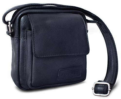 ROYALZ 'Austin' Moderne Echtleder Umhängetasche Klein Herren Schultertasche Mini Messenger Bag Vintage Ledertasche zum Umhängen Kleine Männer Schultertasche, Farbe:Schwarz