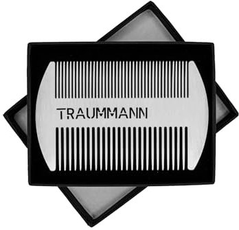 Leicare Edelstahl Bartkamm - Traummann in Geschenkbox - Perfekte Geschenkidee - 25 zu 30 Zähne Kamm mit ergonomischem Design- praktisches EC-Karten Format (8,5x5,5cm - 31g)
