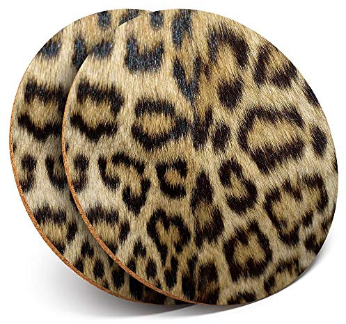 2 x Round Coasters - Wild Animal Print Leopard Cat Fur - Cork Backed Home Kitchen Accessory Tea Coffee Mug Mat #46431