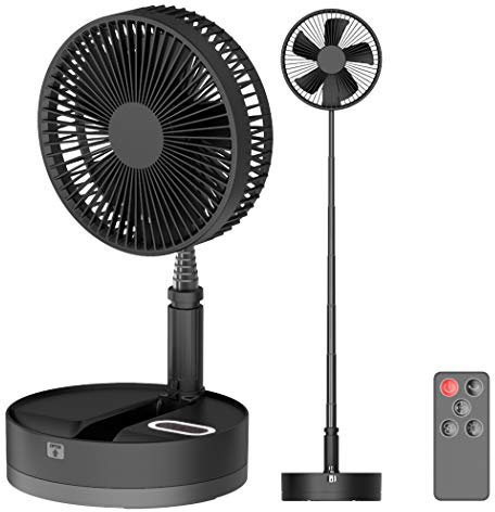 Dr.Lefran Folding Telescopic USB Fan, 7 Inch Table Fans with LED, With Remote Control and Timing Function, Removable Cleaning, Whisper Quiet Cyclone Air Technology,Telecontrol + Whirling Black