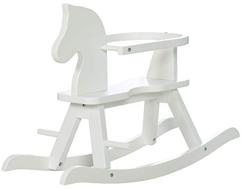 roba Caballito de Madera Maciza con Anillo de Protección Extraíble - Ayuda a Dominar el Equilibrio - Soporta 25 kg - A partir de 1 año - Blanco