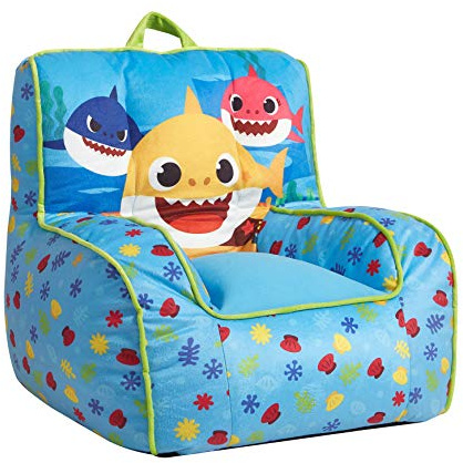 Idea Nuova Baby Shark Kids Mink Plush Bean Bag Chair with Piping & Top Carry Handle, Large