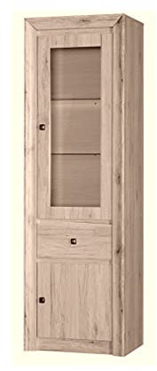 Furniture24 Vitrine Mars MR4 Schrank Wohnzimmerschrank Vitrinenschrank 2 Türiger mit Schublade Eiche Sanremo hell