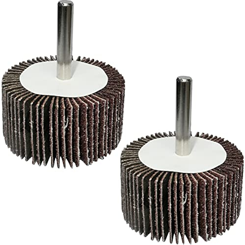 AERZETIX - C49591 - Set di 2 ruote con carta vetrata abrasiva grana 60 diametro ruota 50mm Ø stelo 6mm - ruota lamellare su stelo da avvitare - disco carta vetrata per levigatura