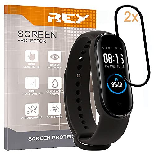 REY 2X Protector de Pantalla 3D para XIAOMI MI Smart Band 5- XIAOMI MI Smart Band 6, Negro, Protección Completa, 3D / 4D / 5D