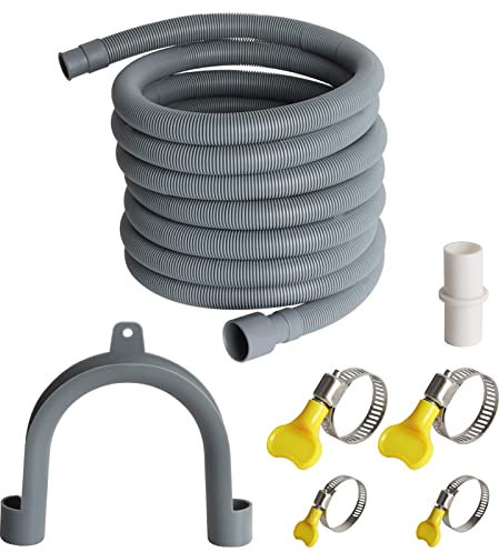 Manste Universal Washing Machine Drain Hose,Washer Drain Hose Extension，Extra Long Washer Drain Hose, U-Bend Holder, Adapter 4 Pcs Clamps 10FT