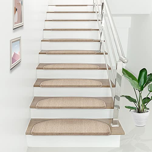 [en.casa] Stufenmatte 15er Set Halbrund 65 x 24 cm Treppenmatte Treppenschoner Treppenschutz Selbstklebend Beige