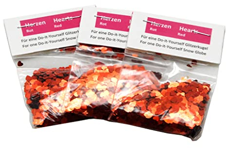 3 x rote Herzen für Schneekugel/Glitzerkugel zum Basteln für Schneekugel Bastelset 40064