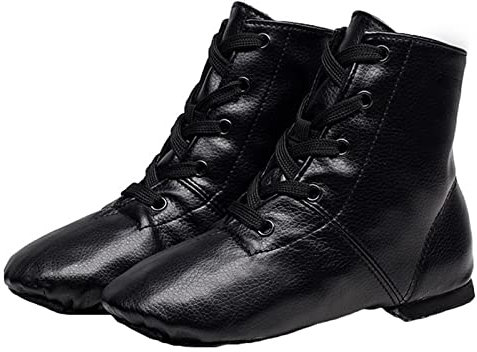 Tanzstiefel PU-Leder Jazzschuhe Geteilte Sohle Leichte Schnürung Weicher Boden Für Kinder Und Erwachsene Frauen,Schwarz,34 EU