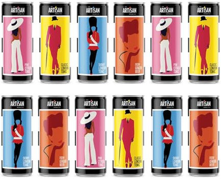The Artisan Drinks Company Full Range Mixed Case - 200mlx12 Cans - Tonic Water for Gin & Ginger Beer - Natural Ingredients - Tonic Water Cans, Ginger Beer & Soda Water for Gin Rum & Tequila Mixer
