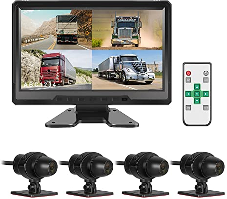 VSYSTO LKW Dash Kamera, 10,1-Zoll-Display 1/2/3/4 Split-Screen 720P-Nachtsicht-Front- und Rückkameras, Einstellbarer Display-Helligkeit, Geeignet für Traktor Wohnmobile (10,1 Zoll + 720P Kameras *4)