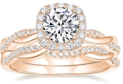 Mameloly 1,2 Karat Ehering für Damen, Brautringe, Set, Rundschliff, Zirkonia, Halo, CZ, Verlobungsringe, Twisting, Unendlichkeitssymbol, Pavé-Fassung, Größe 4–12