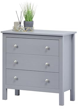 hagge home Skandinavisch Holz Kommode mit 3 Schubladen Sideboard Kommoden Sideboards Kommodenschrank Chest of Drawers Wohnzimmer Schrank Schlafzimmer Flur 75x37x75 cm Schmal Kleine Grau