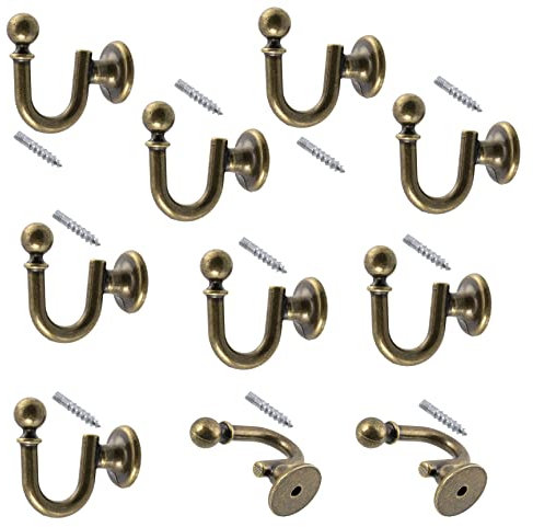 Aerzetix - C64377 - Set di 10 Ganci appendi da parete 33mm - gancio/appendiabiti sospensione cappello accappatoio bagno asciugamano doccia WC - in metallo - colore oro invecchiato