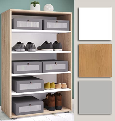 VCM Holz-Schuhschrank | Maße: H. 110 x B. 70 x T. 37 cm | Allzweckschrank | 5 Fächer | ohne Türen– Lona