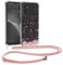 kwmobile Necklace Case kompatibel mit Samsung Galaxy A14 5G Hülle - Silikon Cover mit Handykette - Rosa Dunkelbraun Transparent Kirschblütenblätter