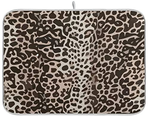 Almohadilla de secado de vajilla Leopard Absorbent Dish Drying Mat Microfiber Large Kitchen Countertop Table Protector Multi-Purpose Counter Rack Sink Drainer Pad (16” x 18”)