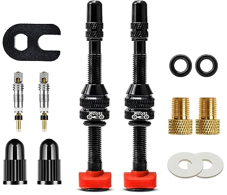 MUQZI Tubeless Ventil 60mm Französisches Ventil Presta Ventilschaft mit Value Core Remover Tool und Ventilschaftkappen passend für die meisten schlauchlosen Fahrradfelgen, Schwarz (60 mm)