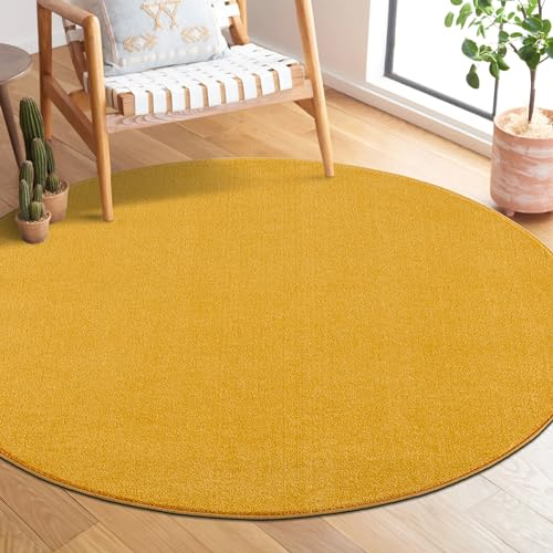 Fabrica Home Kurzflor Teppich Geeignet für Roboter-Staubsauger, Wohnzimmerteppich, Schlichte Moderne Teppiche für Schlafzimmer, Büro, Flur, Küche, Kinderzimmer - Gelb, 80 cm Rund